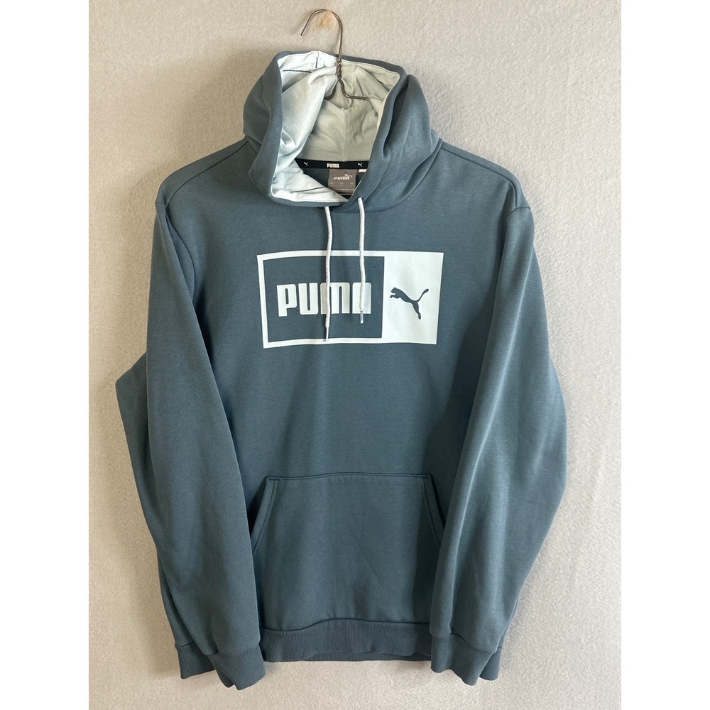 Puma Mens Slate Blue Graphic Box Logo Pullover Hoodie Sweatshirt Large